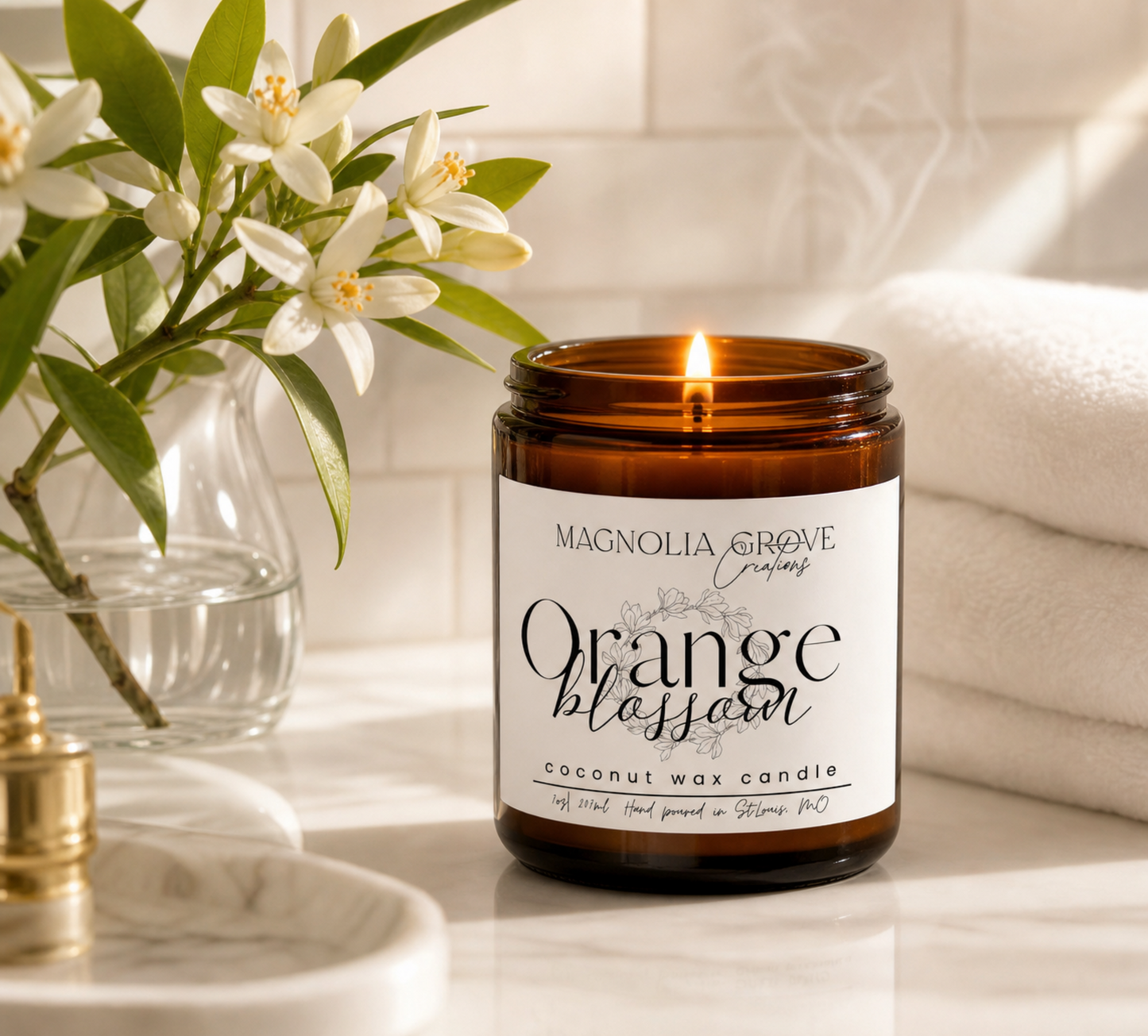 Orange Blossom Candle | 7oz Coconut Wax Candle | Neroli Jasmine Floral Scent
