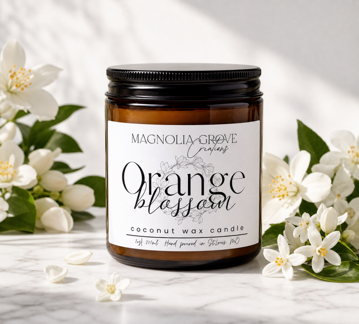 Orange Blossom Candle | 7oz Coconut Wax Candle | Neroli Jasmine Floral Scent