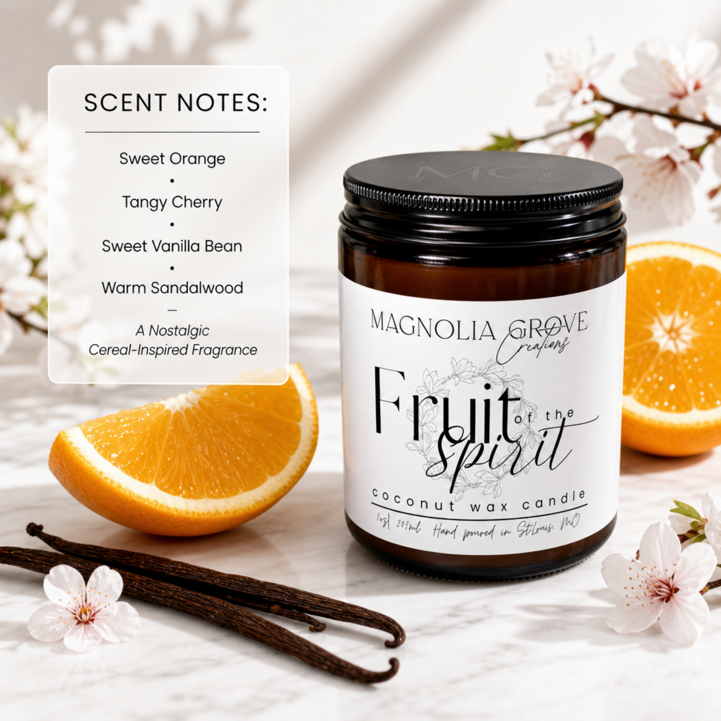 Fruit of the Spirit Candle | 7oz Coconut Wax Candle | Sweet Orange Cherry Vanilla Scent