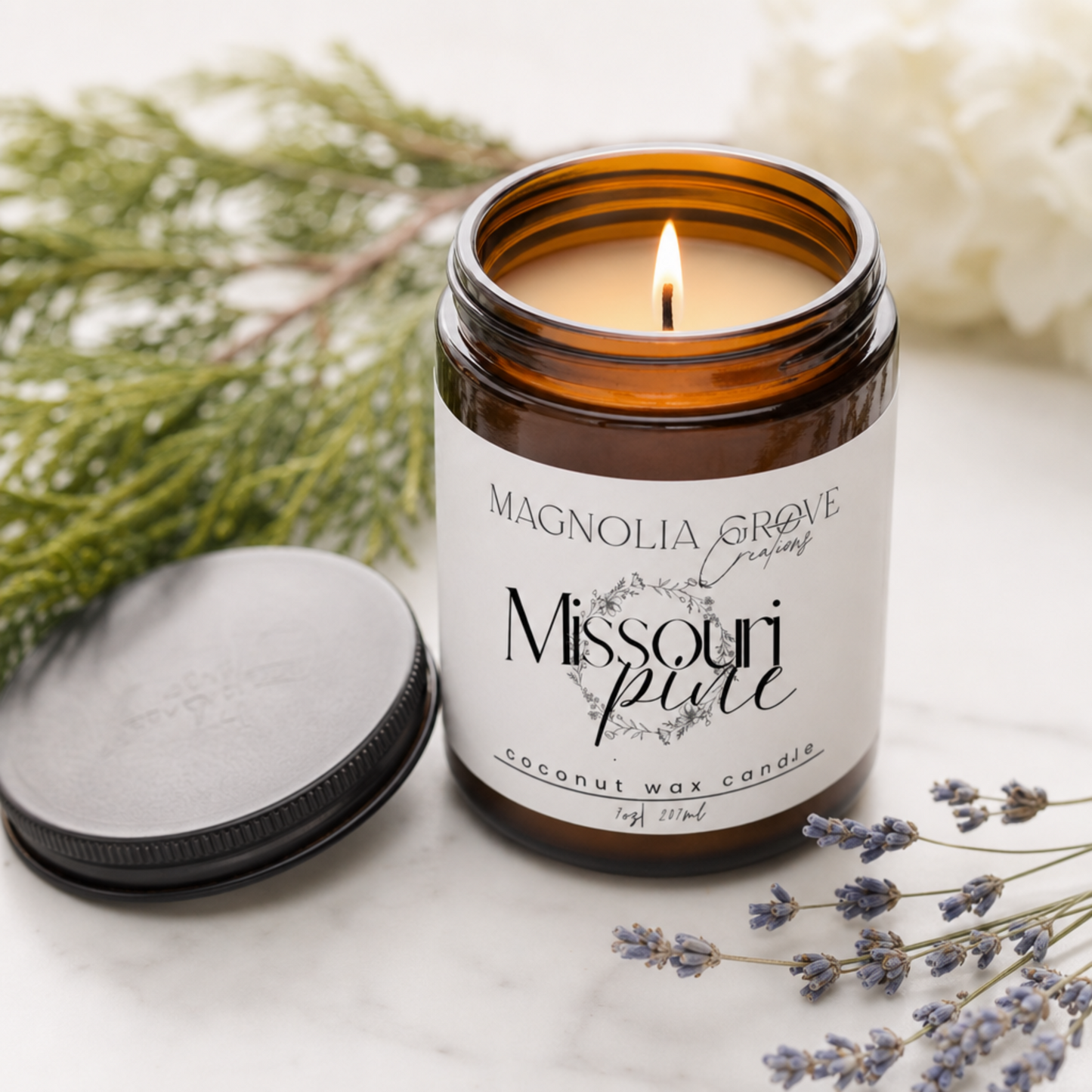 Missouri Pine Hand-Poured Coconut Wax Candle | 7oz Amber Jar