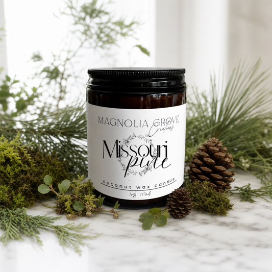 Missouri Pine Hand-Poured Coconut Wax Candle | 7oz Amber Jar